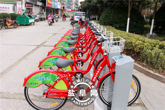 滨海:县城再添靓丽风景线 公共自行车投入试运行